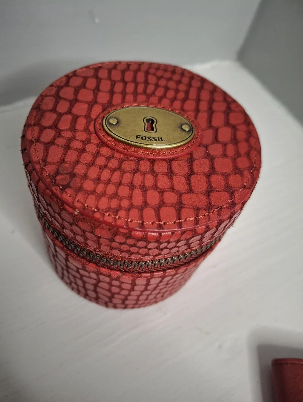 Fossil Red Leather Wallet & Croc Embossed Jewelry Travel Case Set